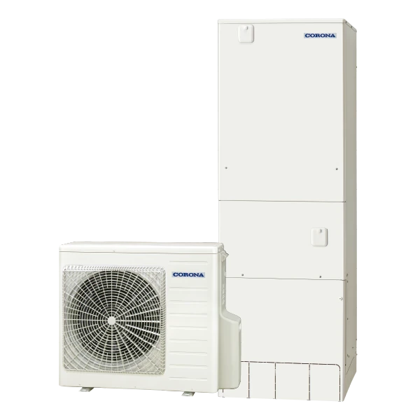 コロナ CHP-E37AZ2の貯湯ユニットとヒートポンプユニット(メーカー商品画像。同じシリーズのイメージ)