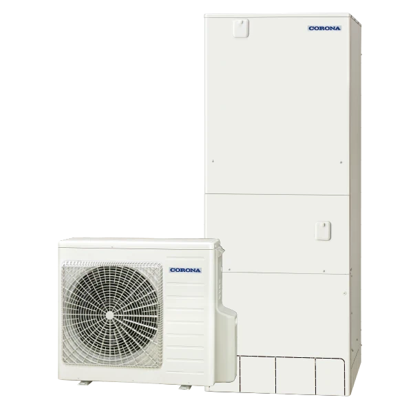 コロナ CHP-E46AZ2の貯湯ユニットとヒートポンプユニット(メーカー商品画像。同じシリーズのイメージ)